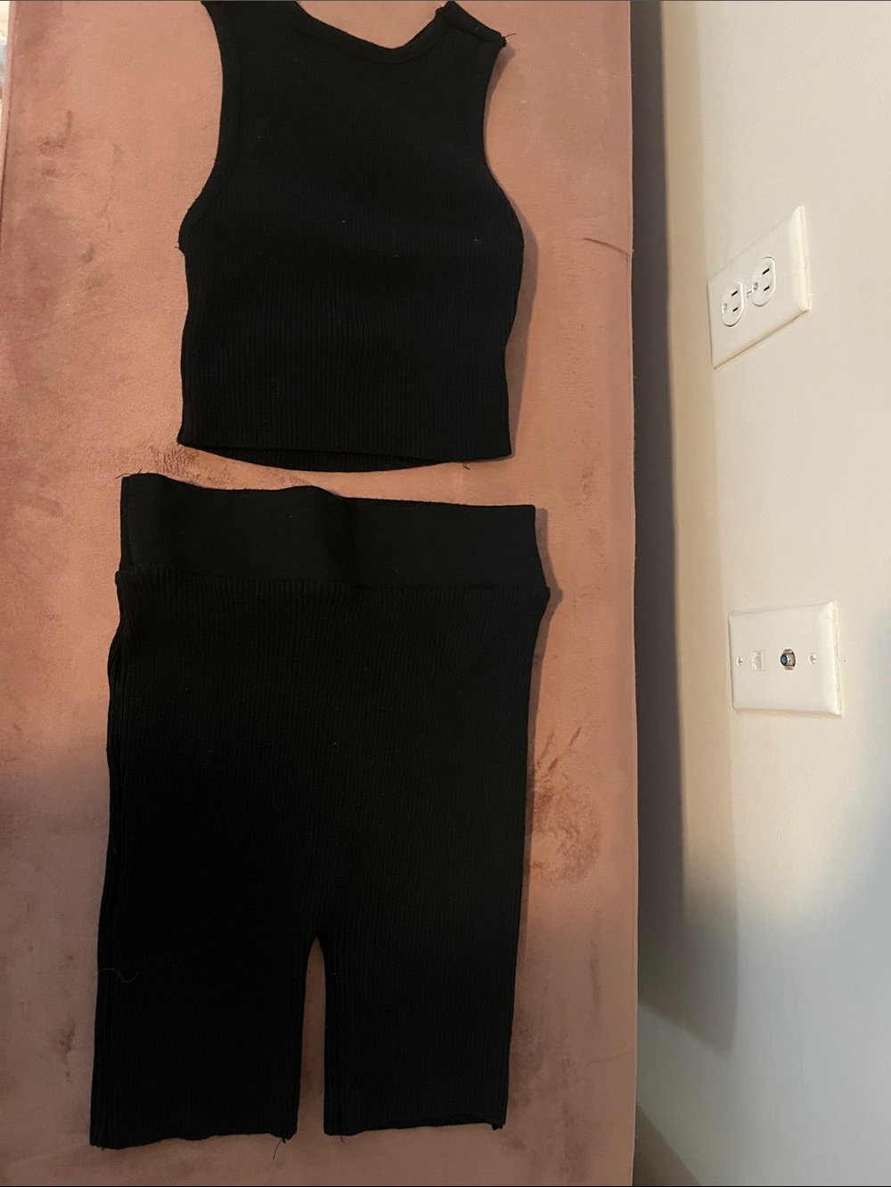 Black Ribbed Tank Top & Biker Short Set - Women